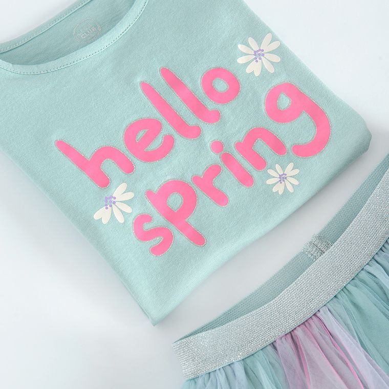 Cool Club, Komplet dziewczęcy, T-shirt, Spódnica, miętowo-różowy