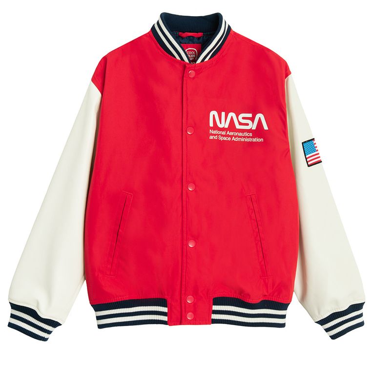 Cool Club, Kurtka bejsbolówka chłopięca z kapturem, oversize, czerwona, NASA