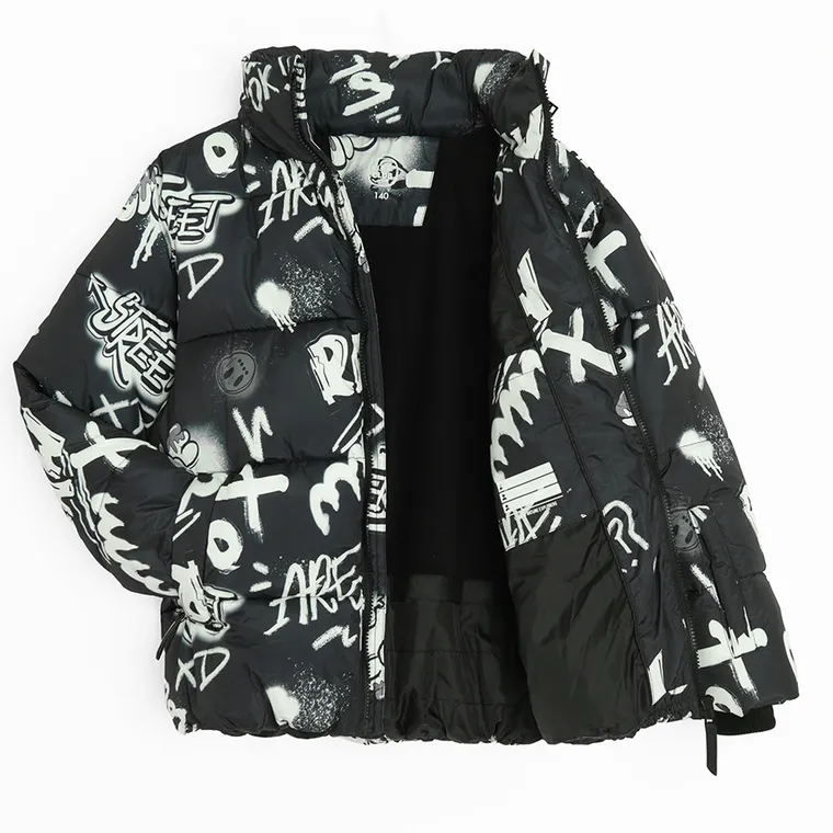 Cool Club, Kurtka chłopięca z kapturem, ocieplana, czarno-biała