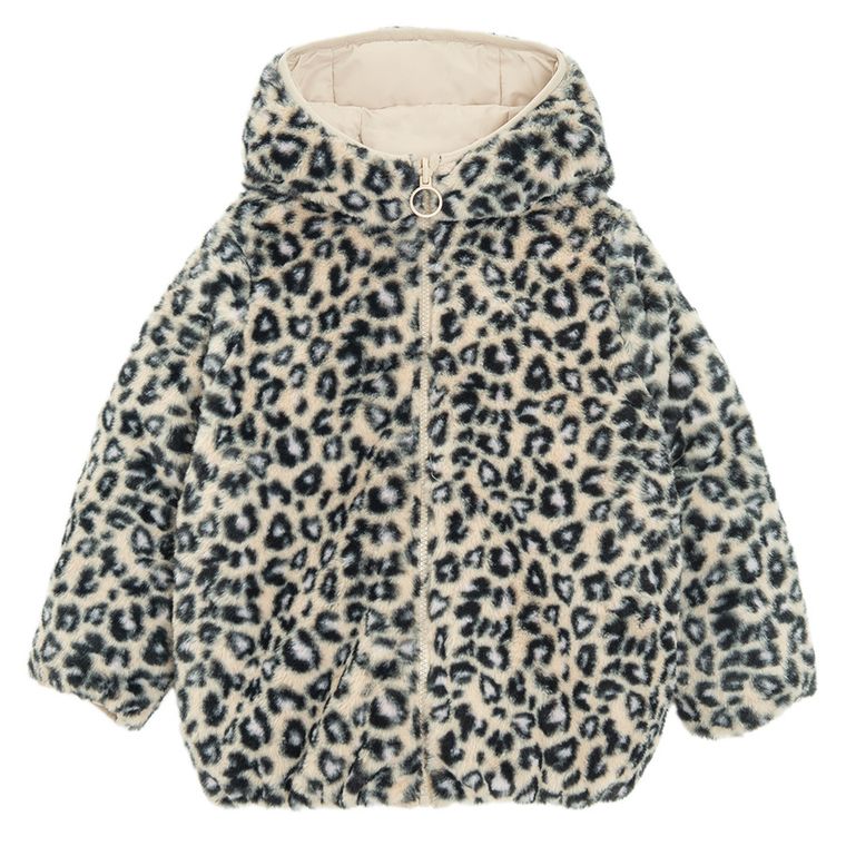 Cool Club, Kurtka dziewczęca z kapturem, dwustronna, ocieplana, beżowa