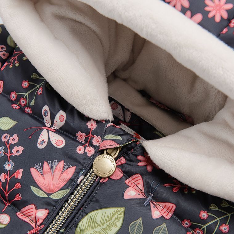 Cool Club, Kurtka dziewczęca z kapturem, grafitowa, puchowe wypełnienie