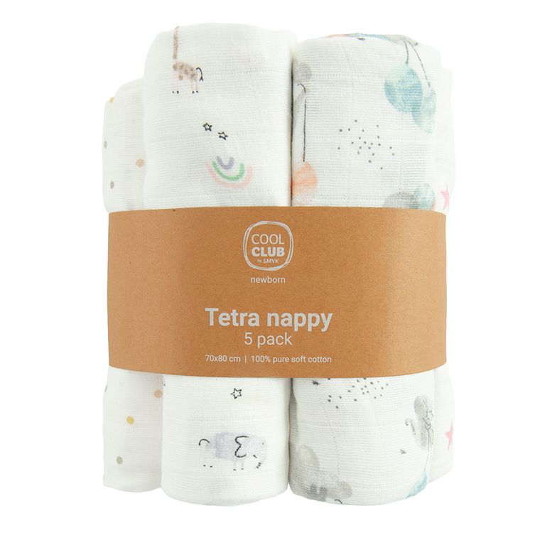 Cool Club, Pieluchy tetrowe niemowlęce, 70-80cm, białe, zestaw, 5 szt.