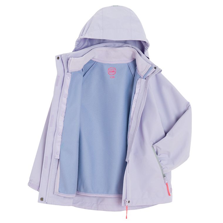 Cool Club, Przeciwdeszczowa kurtka dziewczęca z kapturem, 3w1, Bluza rozpinana, polarowa, fioletowa
