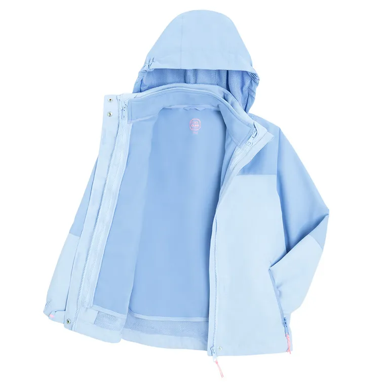 Cool Club, Przeciwdeszczowa kurtka dziewczęca z kapturem, 3w1, Bluza, rozpinana, polarowa, niebieska