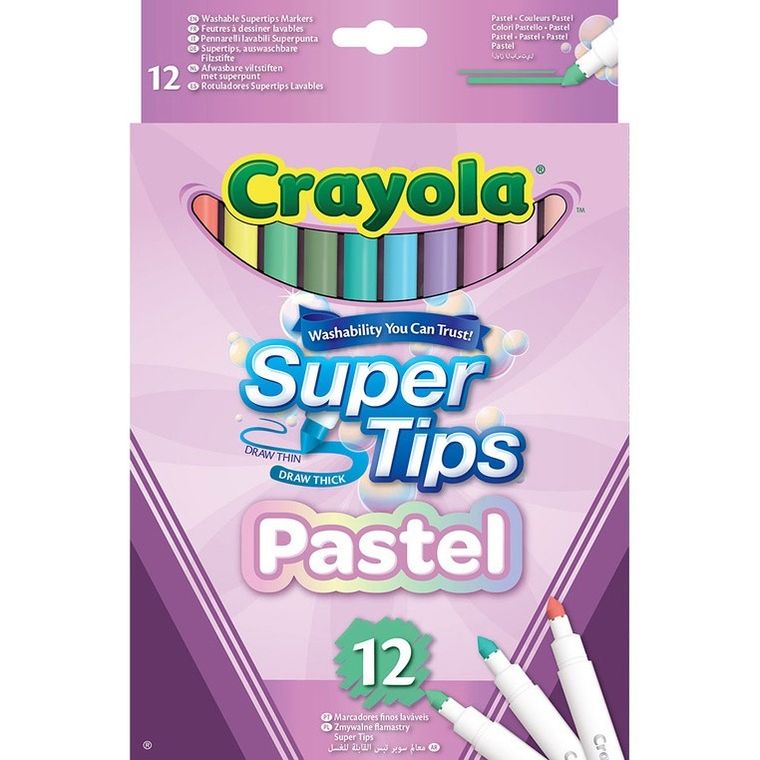 Crayola, Super Tips, flamastry zmywalne, pastelowe, 12 szt.