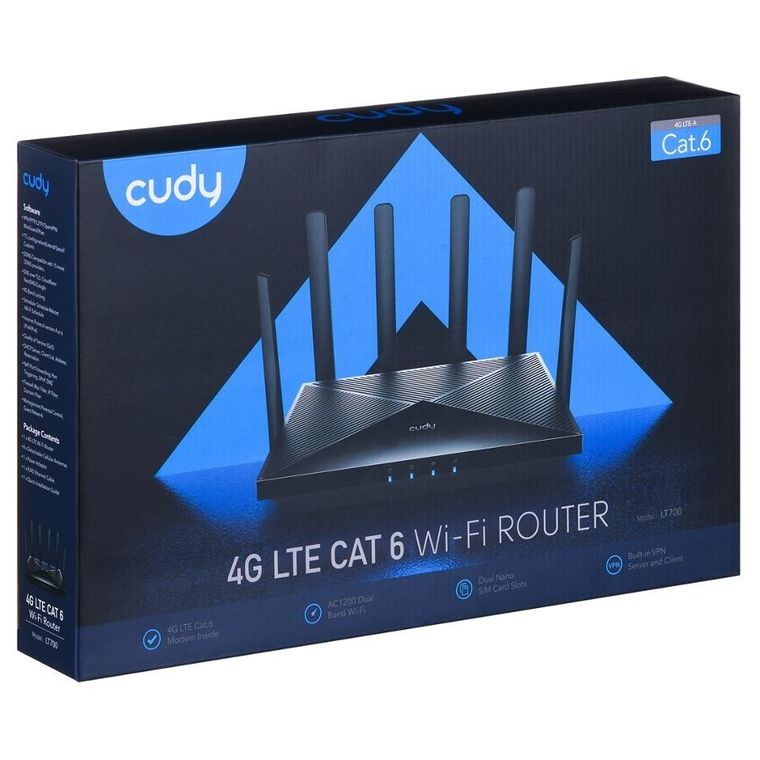 Cudy, router Lt700_eu Lan Gigabit Ac1200 Dual Band Wi-fi Mesh 4g Lte Cat.6 Dual Sim