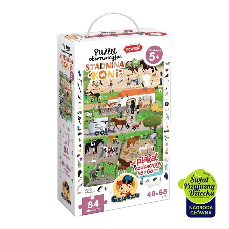 CzuCzu, Puzzle obserwacyjne. Stadnina koni + plakat edukacyjny, 84 elementy