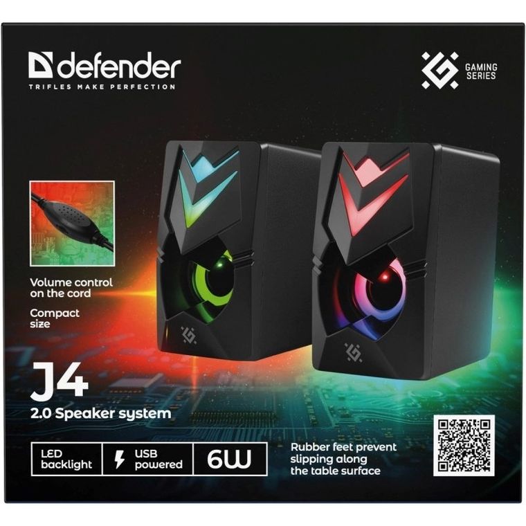 Defender, głośniki, PC J4 2.0, 6W, LED, USB, czarne