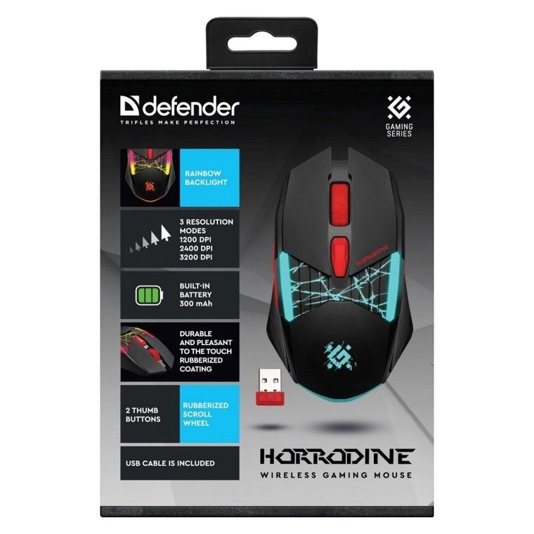 Defender, Horrodine RF, mysz, czarna, 3200 dpi, 6P
