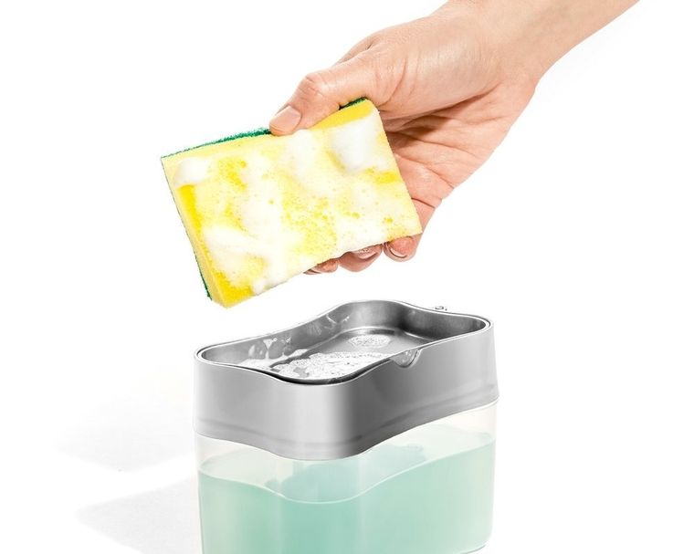 Dozownik płynu do naczyń z gąbką, przeźroczysty