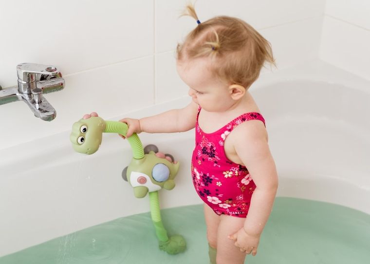 Dumel Discovery, wesoły prysznic, zakręcony dino, zabawka do wody