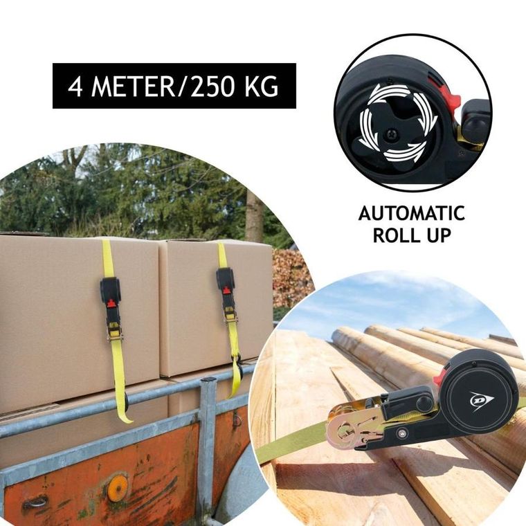 Dunlop, pas mocujący, transportowy, z grzechotką automatyczną, 250 kg, 4m