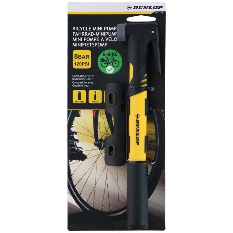 Dunlop, pompka rowerowa mini, 8bar, żółta