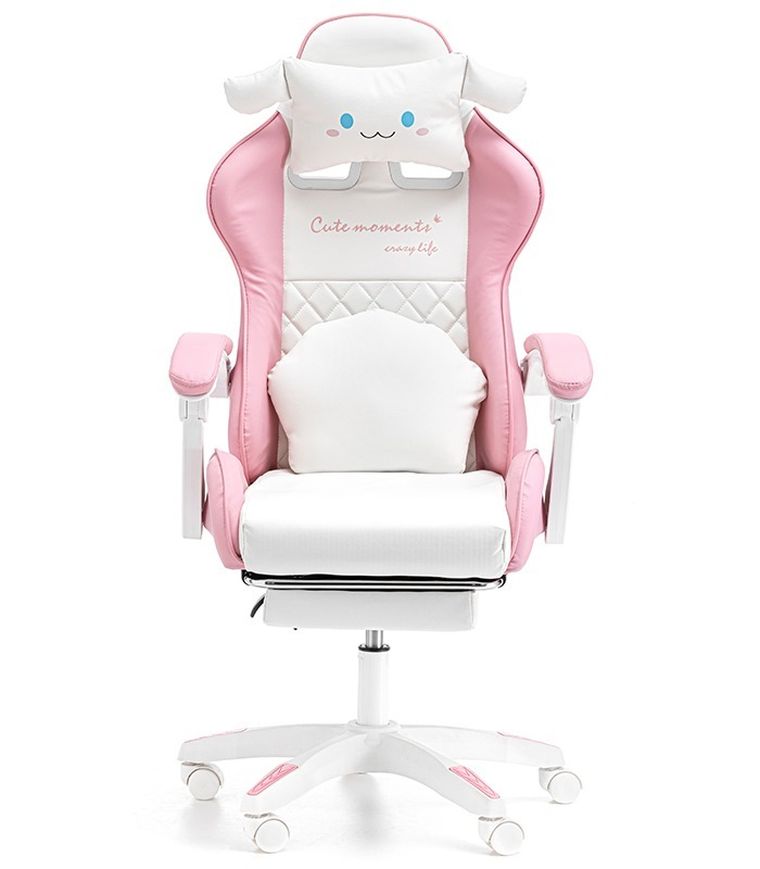 Dziecięcy fotel gamingowy z wysuwanym podnóżkiem, różowy