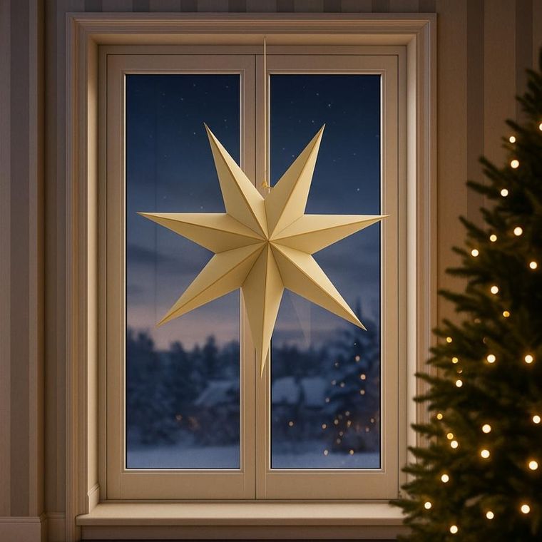 Edelman, Mica, gwiazda dekoracyjna, wisząca papierowa, beżowa, 7 ramion, 18-75 cm