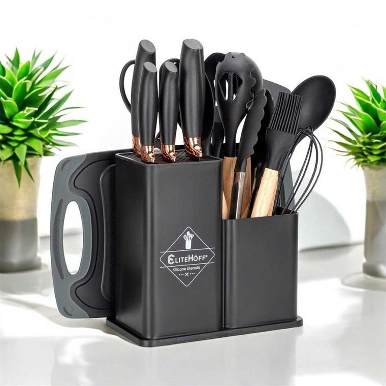 Elitehoff, zestaw noży i przyborów kuchennych w stojaku, 19 elementów
