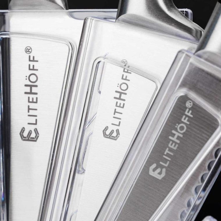 Elitehoff, zestaw noży kuchennych w stojaku z ostrzałką i nożycami, 9 elementów