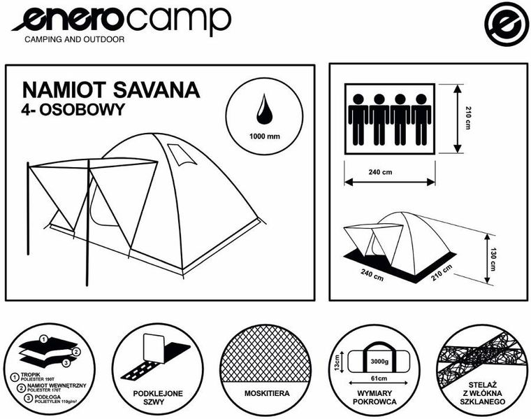 Enero camp, namiot 4 osobowy, Iglo Savana, 210-240-130 cm