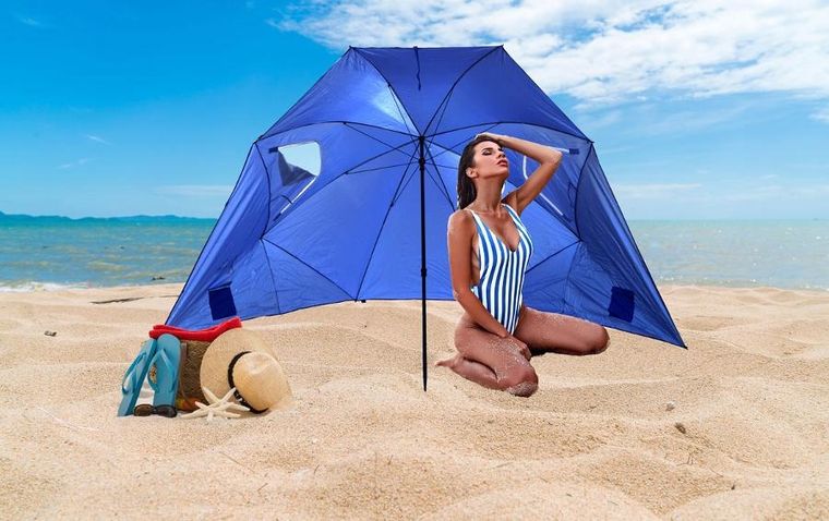 Enero Camp, parasol, parawan plażowy 2w1, 190 cm