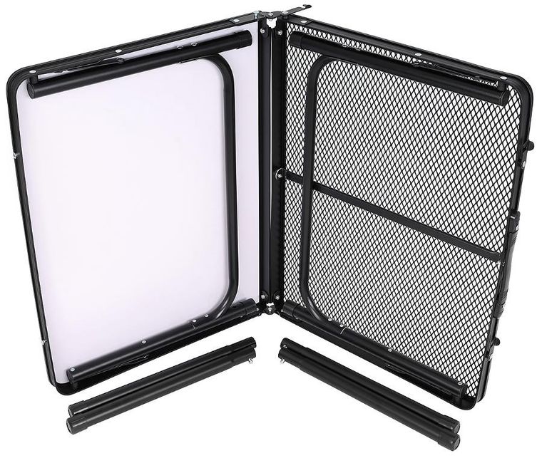 Enero camp, stolik turystyczny składany kempingowy, siatka stalowa drewno, 90-60-36-68 cm