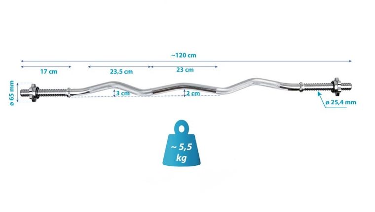Enero Fit, gryf lekko łamany, 120 cm, ⌀25,4