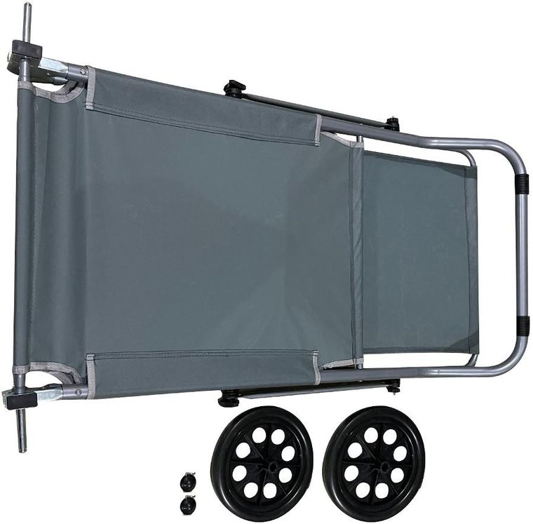 Enero, leżak plażowy z daszkiem na kółkach, składany, szary, 116-62-62-90 cm