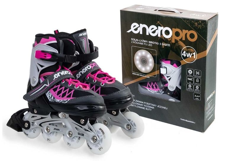 Enero Pro, łyżworolki, 4w1, LED, różowo-szare, rozmiar 38-41