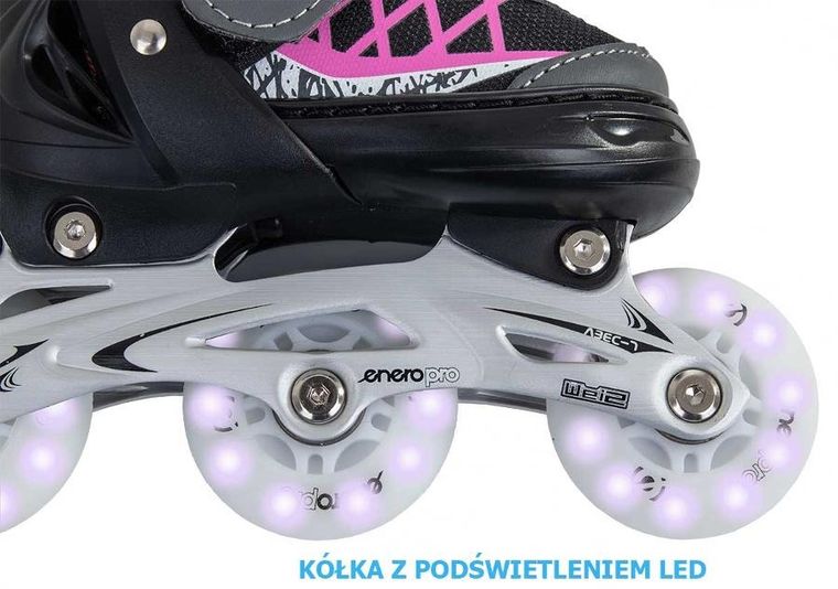 Enero Pro, łyżworolki wrotki łyżwy, 4w1, LED, różowo-szare, rozmiar 26-29