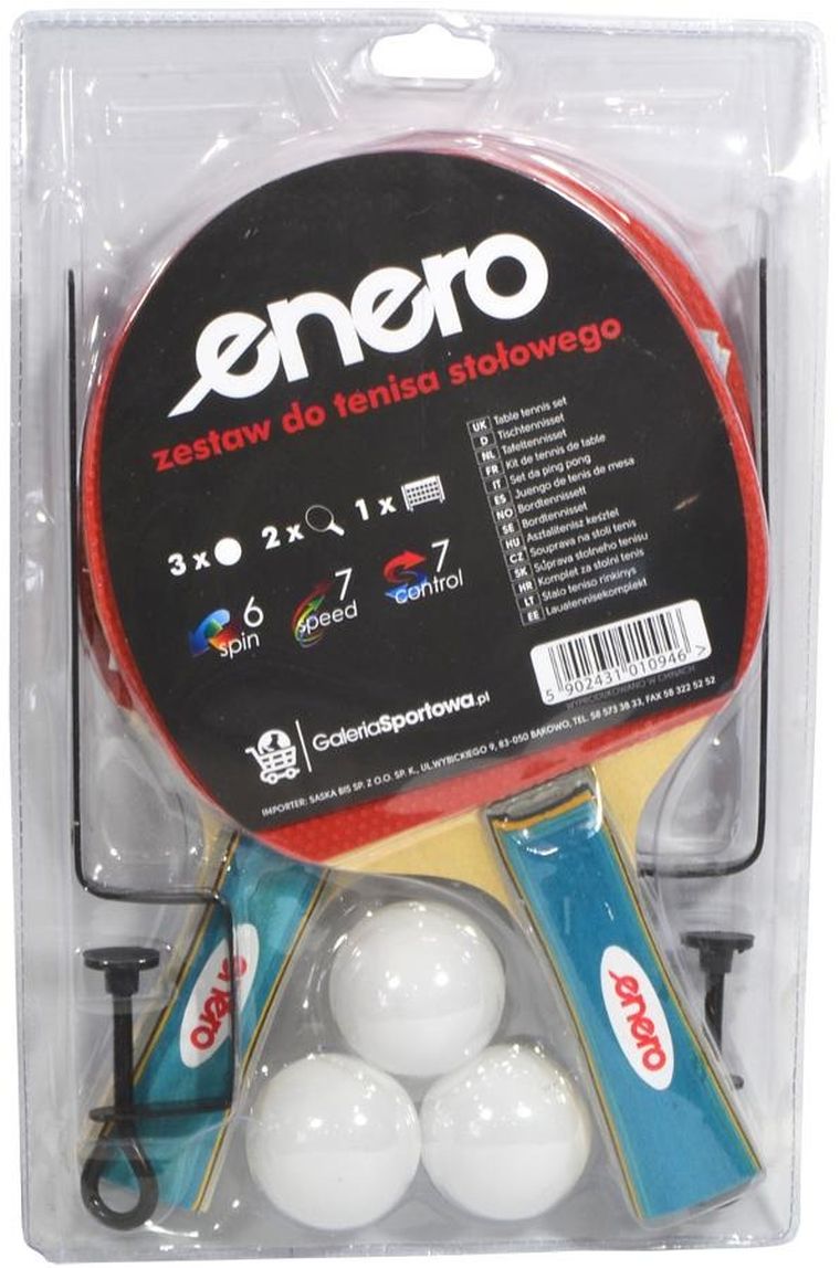 Enero, zestaw do tenisa stołowego, 2 rakietki, 3 piłeczki i siatka