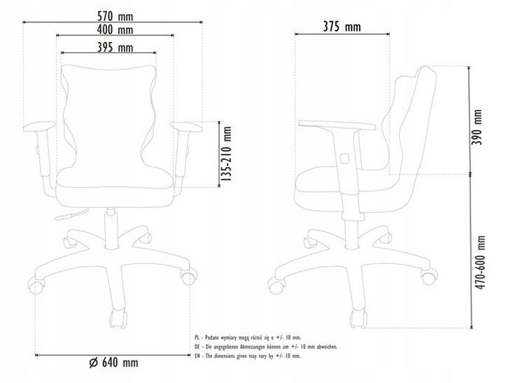 Entelo, Duo, krzesło młodzieżowe z podłokietnikami, wzrost 146-176,5 cm, różowe