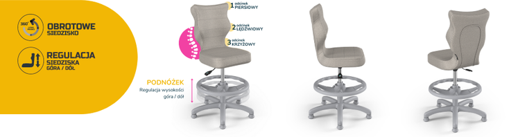 Entelo, Petit, krzesło dziecięce z podnóżkiem, wzrost 119-142 cm, szare