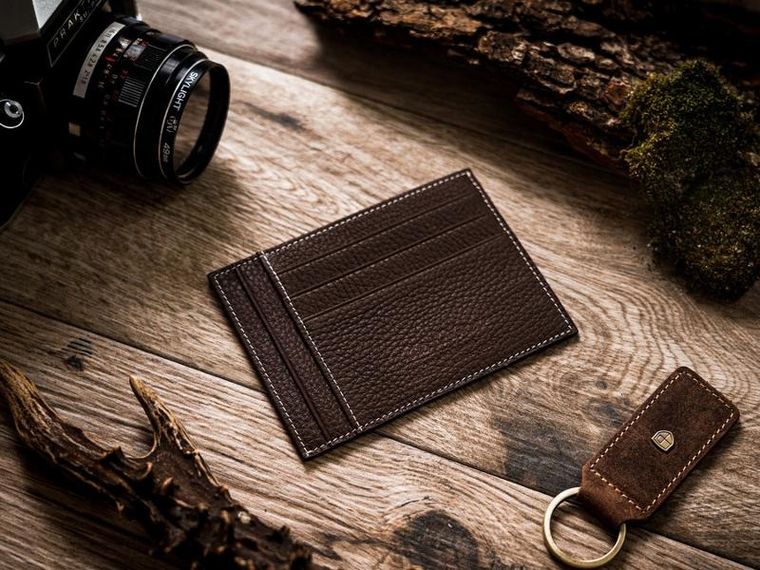 Etui na dokumenty, brązowe, skórzane, Peterson