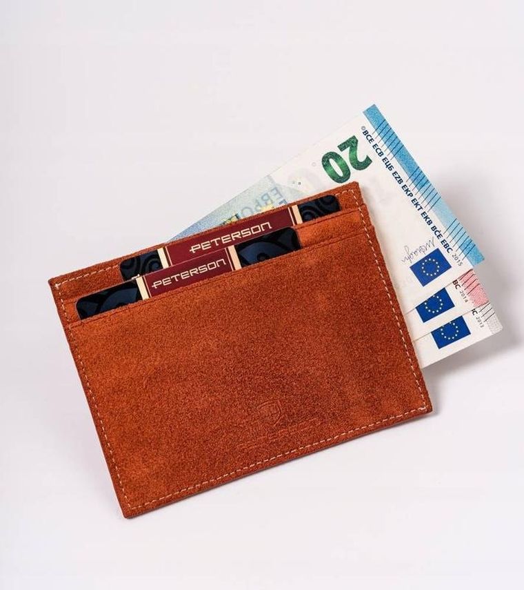 Etui na karty, brązowe, skórzane, Peterson