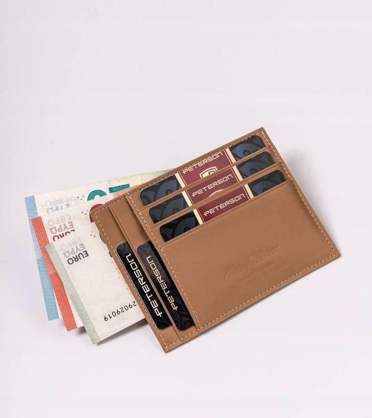 Etui na karty, brązowe, skórzane, Peterson