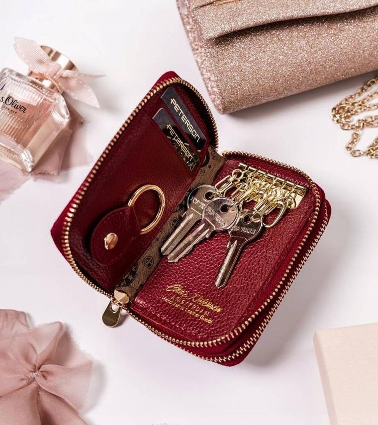 Etui na klucze, czerwone, skórzane, Peterson