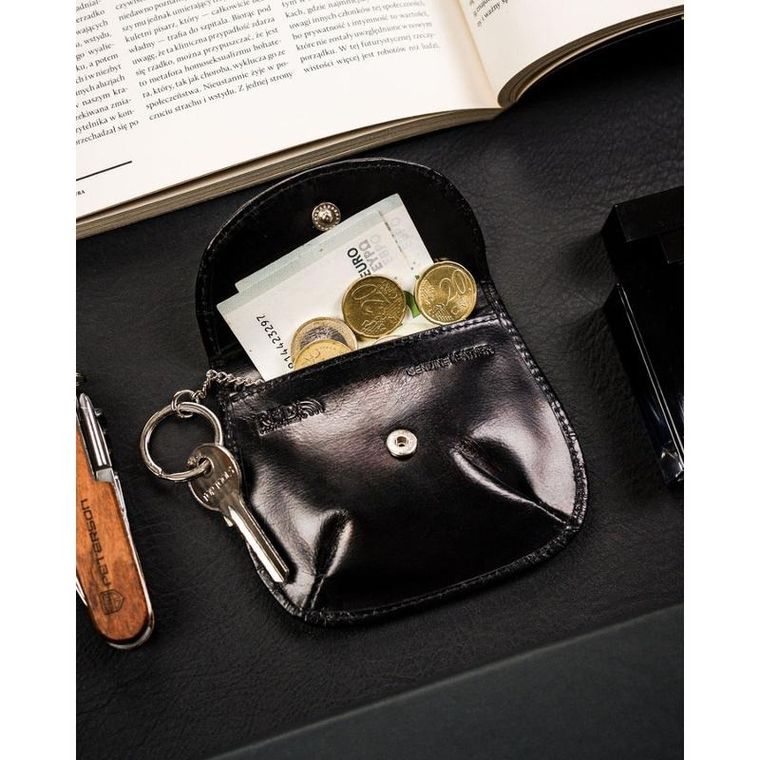 Etui na klucze z portmonetką, czarne, skórzane, 4U Cavaldi