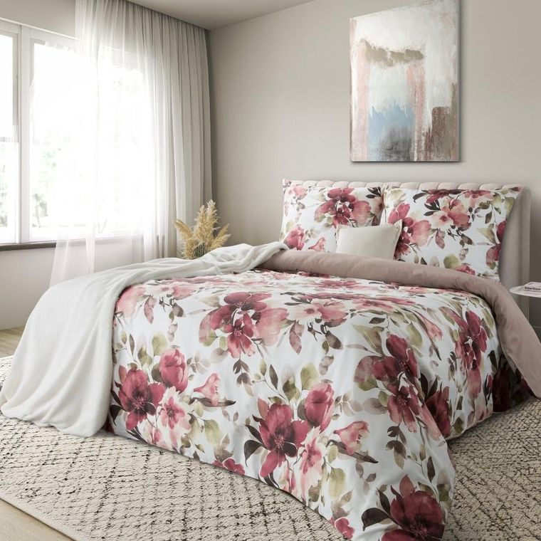 Eurofirany, komplet pościeli satynowej, Spring, 220-200 cm, biały