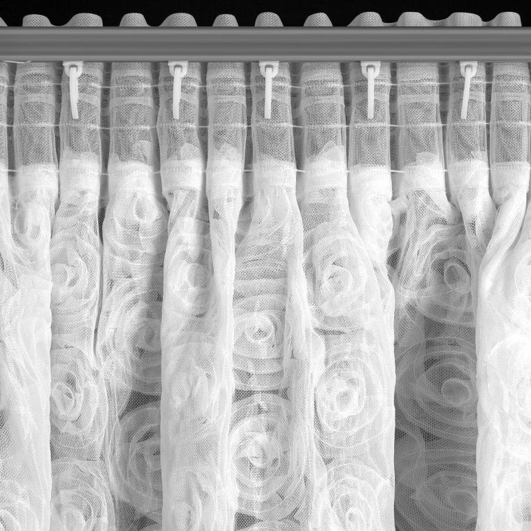 Eurofirany, zasłona gotowa, Roses, na taśmie, 140-270 cm, biały