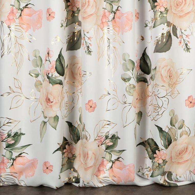 Eurofirany, zasłona zaciemniająca gotowa, na taśmie, Rose, 135-270 cm, biały