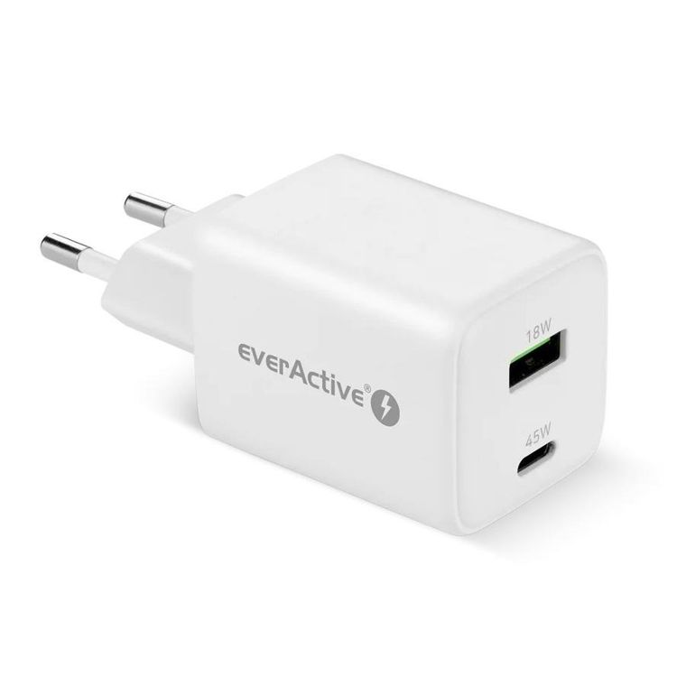 Everactive, ładowarka sieciowa, GAN 1xUSB, 1xUSB-C, QC 4.0, 45W, biała, SC-450Q