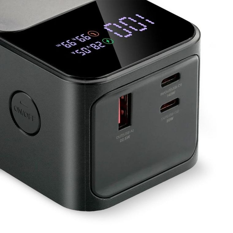 Everactive, powerbank z latarką, 27000mAh, 1xUSB, 2xUSB-C, 162,5W, QC4+, wyświetlacz LCD, czarny, EB-27Q