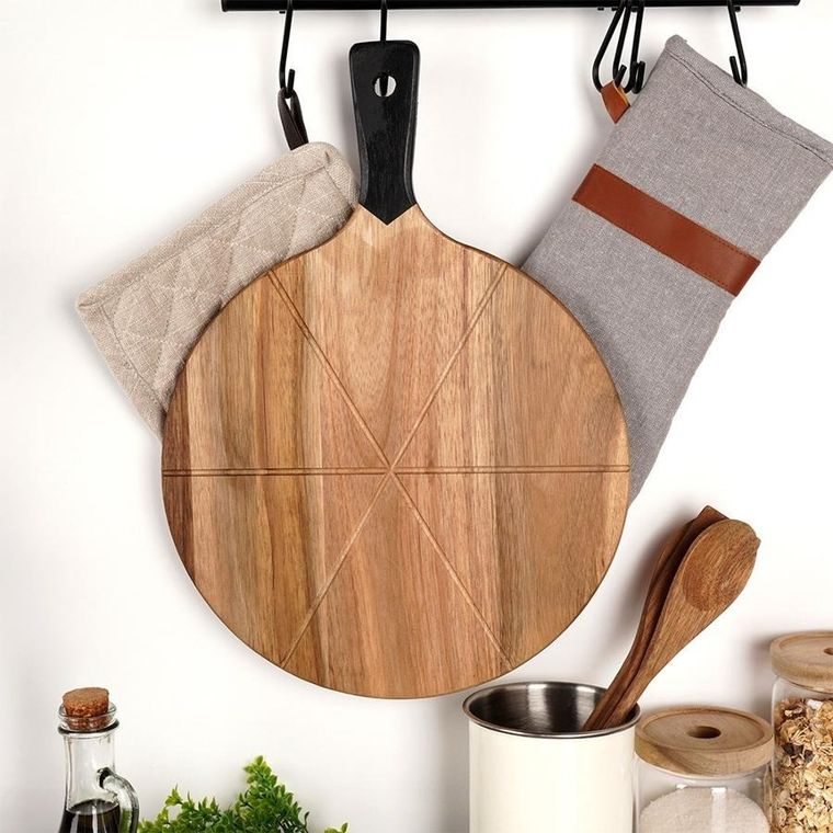 Excellent Houseware, deska do pizzy Drewniana okrągła z nożem, 30 cm