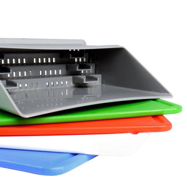 Excellent Houseware, deski do krojenia w stojaku, kolorowe plastikowe, 4 szt.