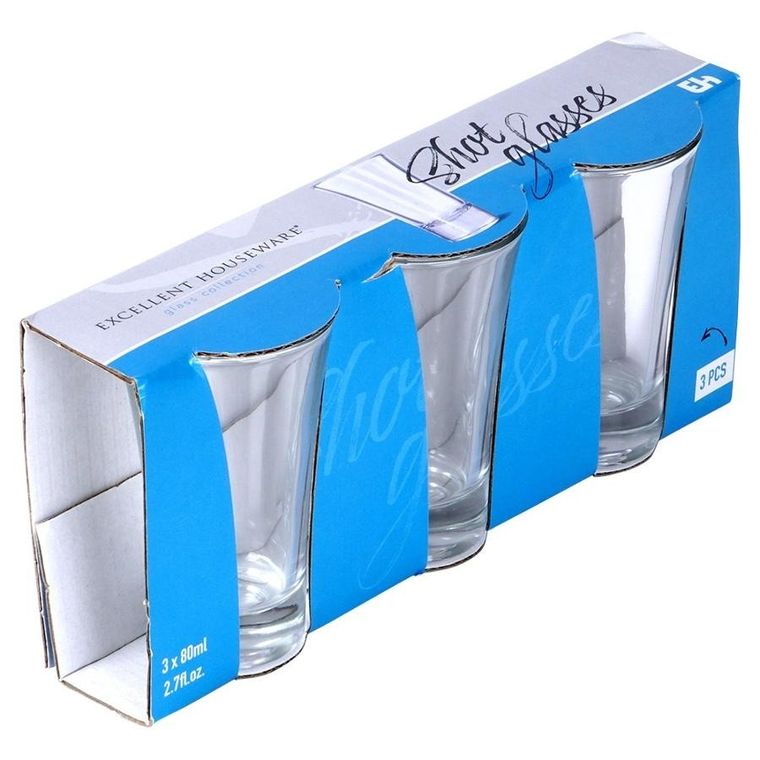 Excellent Houseware, kieliszki do wódki szklane, 60 ml, 3 szt.