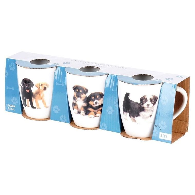 Excellent Houseware, kubki ceramiczne, 220 ml, 3 szt.