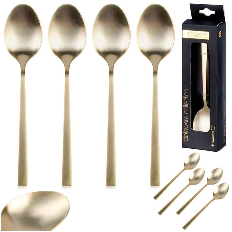 Excellent Houseware, łyżeczki do herbaty, stalowe, złote, 4 szt.