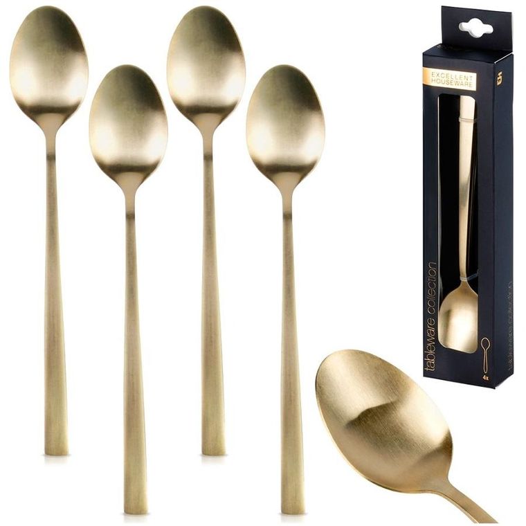 Excellent Houseware, łyżeczki koktajlowe, stalowe, złote, 4 szt.