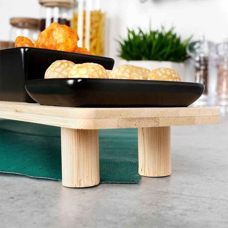 Excellent Houseware, miseczki na przekąski na tacy, ceramiczne czarne, 7 elementów