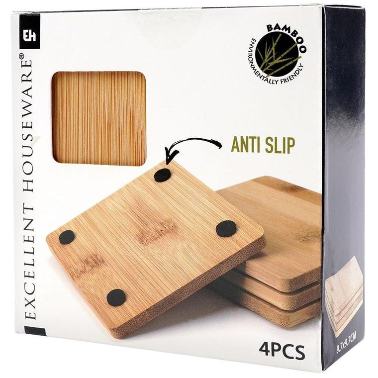 Excellent Houseware, podstawki pod kubek, drewniane kwadratowe, 4 szt.