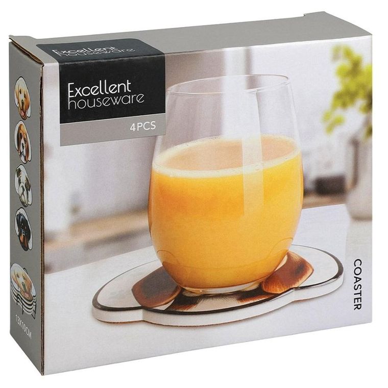 Excellent Houseware, podstawki pod kubek, w stojaku, pies, 4 szt.